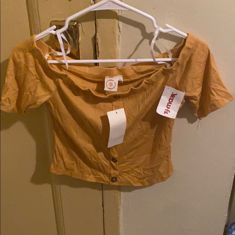 Cute gold off shoulder crop top